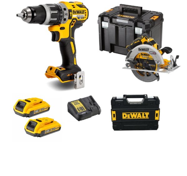 DEWALT DCK203D2T dcd796 dcs573 2 batterie 18v 2ah dcb183 caricabatteria 2 valigette tstak