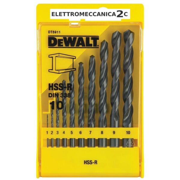 DEWALT DT5911-QZ kit 10 punte metallo in hss-r din 338 per metallo da 1 a 10mm astuccio