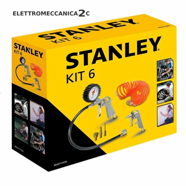 STANLEY 9045717STN kit 6 pezzi per compressori 2 pistole tubo 5mt 3 aghi gonfiaggio