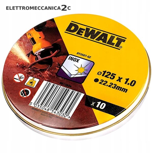 DEWALT DT3507-QZ kit 10 dischi abrasivi taglio metallo-inox 125x1mm astuccio metallico