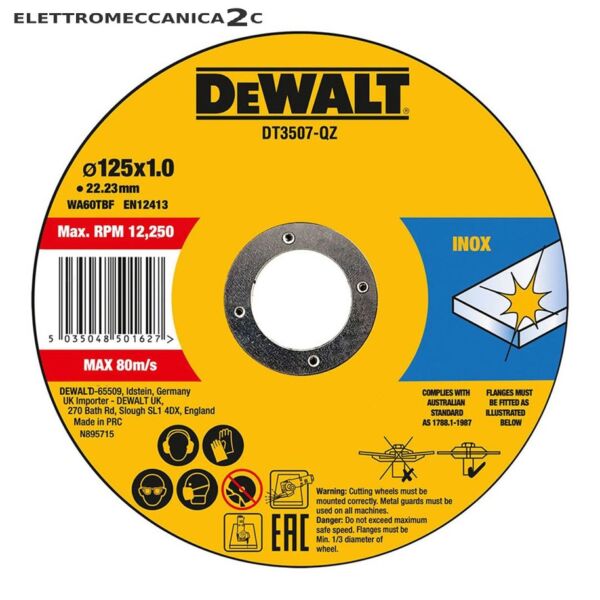DEWALT DT3507-QZ kit 10 dischi abrasivi taglio metallo-inox 125x1mm astuccio metallico - immagine 2