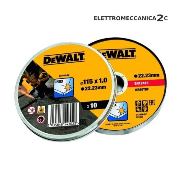 DEWALT DT3506-QZ kit 10 dischi abrasivi taglio metallo-inox 115x1mm astuccio metallico
