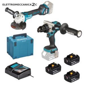 MAKITA DLX2547TJ kit 18v avvitatore percussione dhp492 smerigliatrice dga513 3x5ah makpac 4